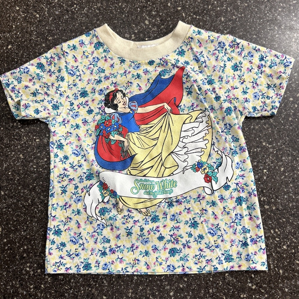 Rare Disney Snow White Seven Dwarfs Floral T-Shirt Girls Size 3T Princess